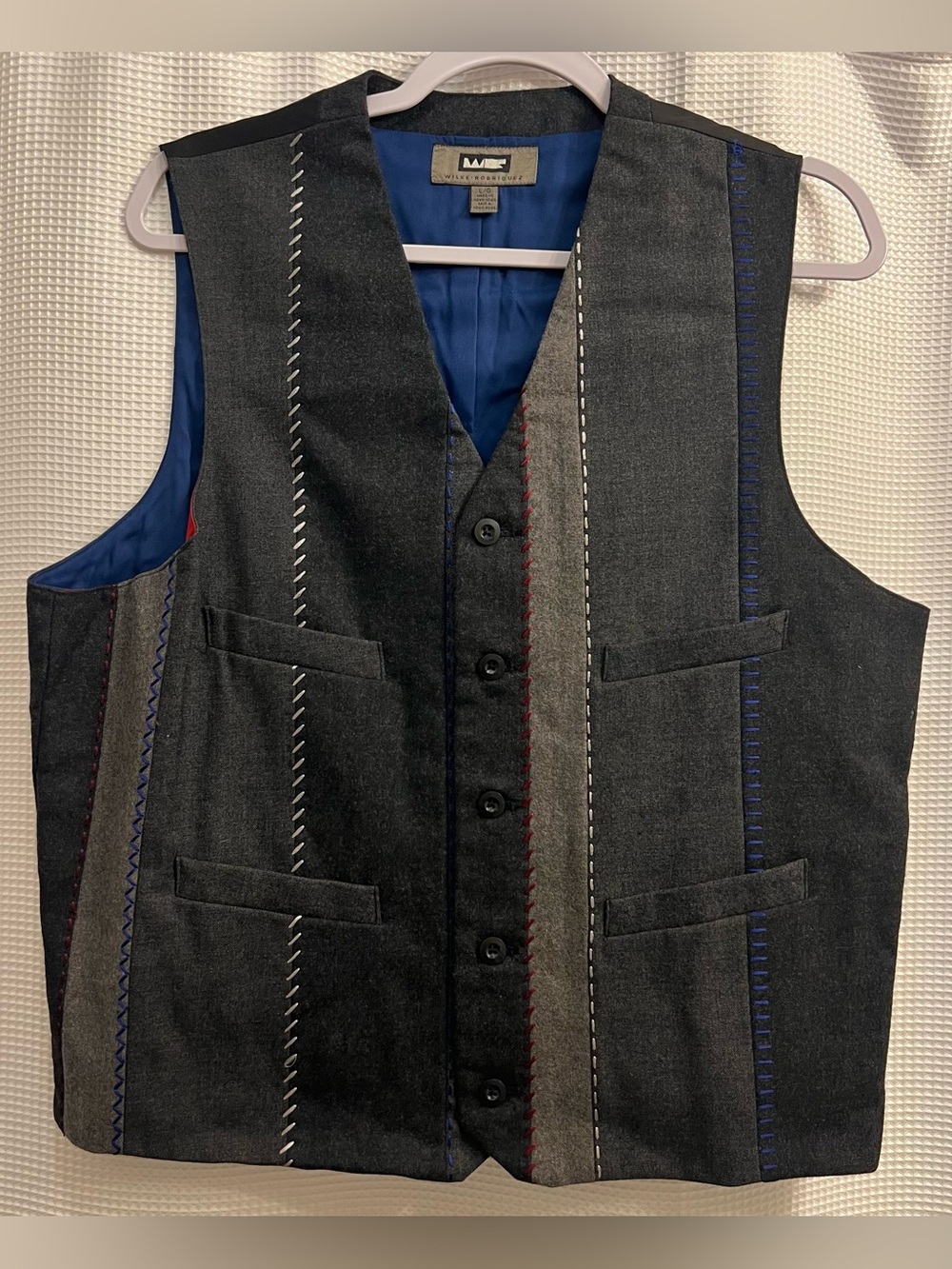 Vintage 90s Dark Gray Tailored Vest with Contrasting Stitch Accents